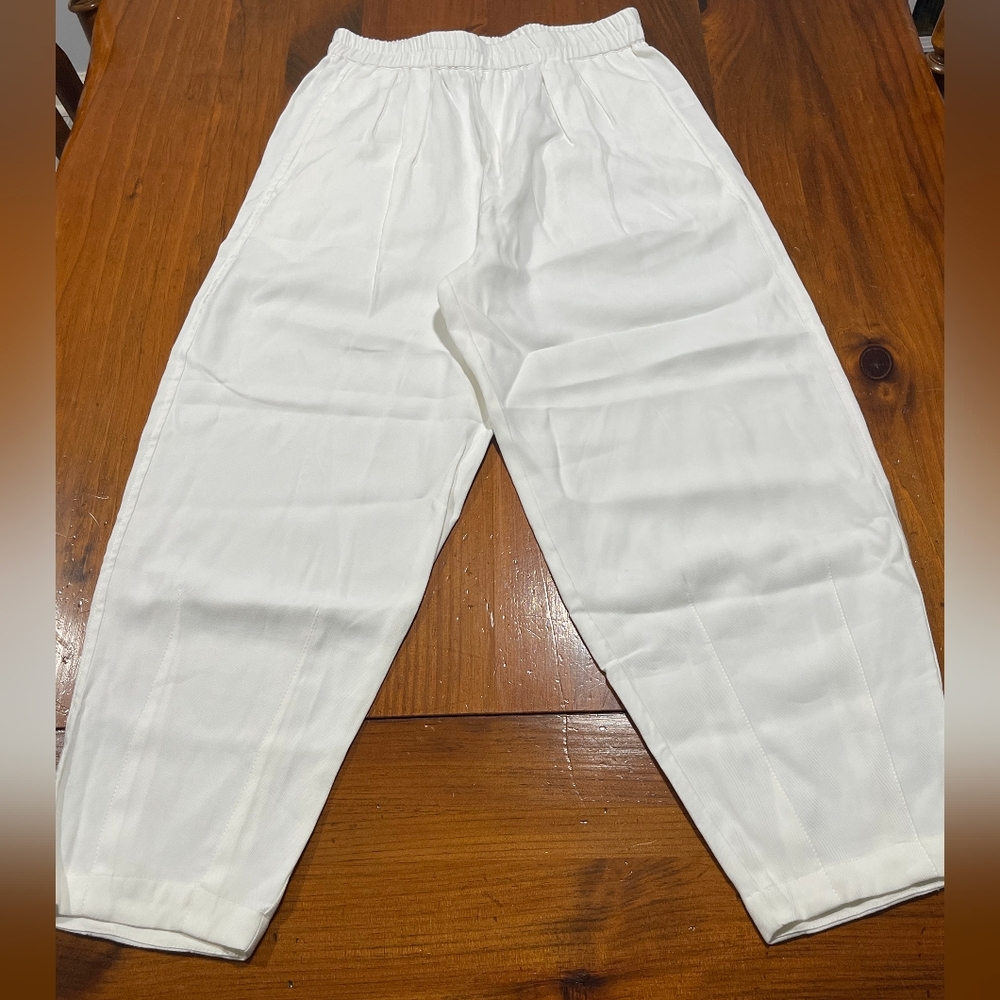 NWT Space And Time‎ Womens White Pull On Elastic Pocket Trouser Pants Size Small